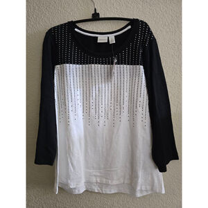Women's Chico's Zenergy Black White Blocked Dot Long Sleeve Tee NWT